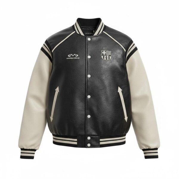 varsity-style leather jacket